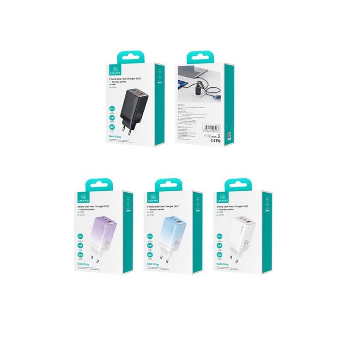 Мережевий зарядний пристрій Usams US-CC180 ACC GaN PD65W - Зображення 2