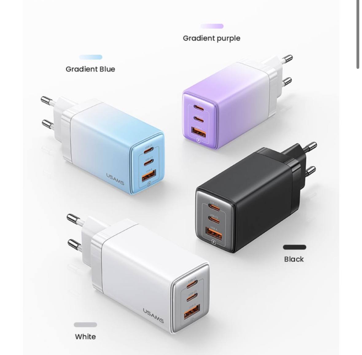 Мережевий зарядний пристрій Usams US-CC180 ACC GaN PD65W