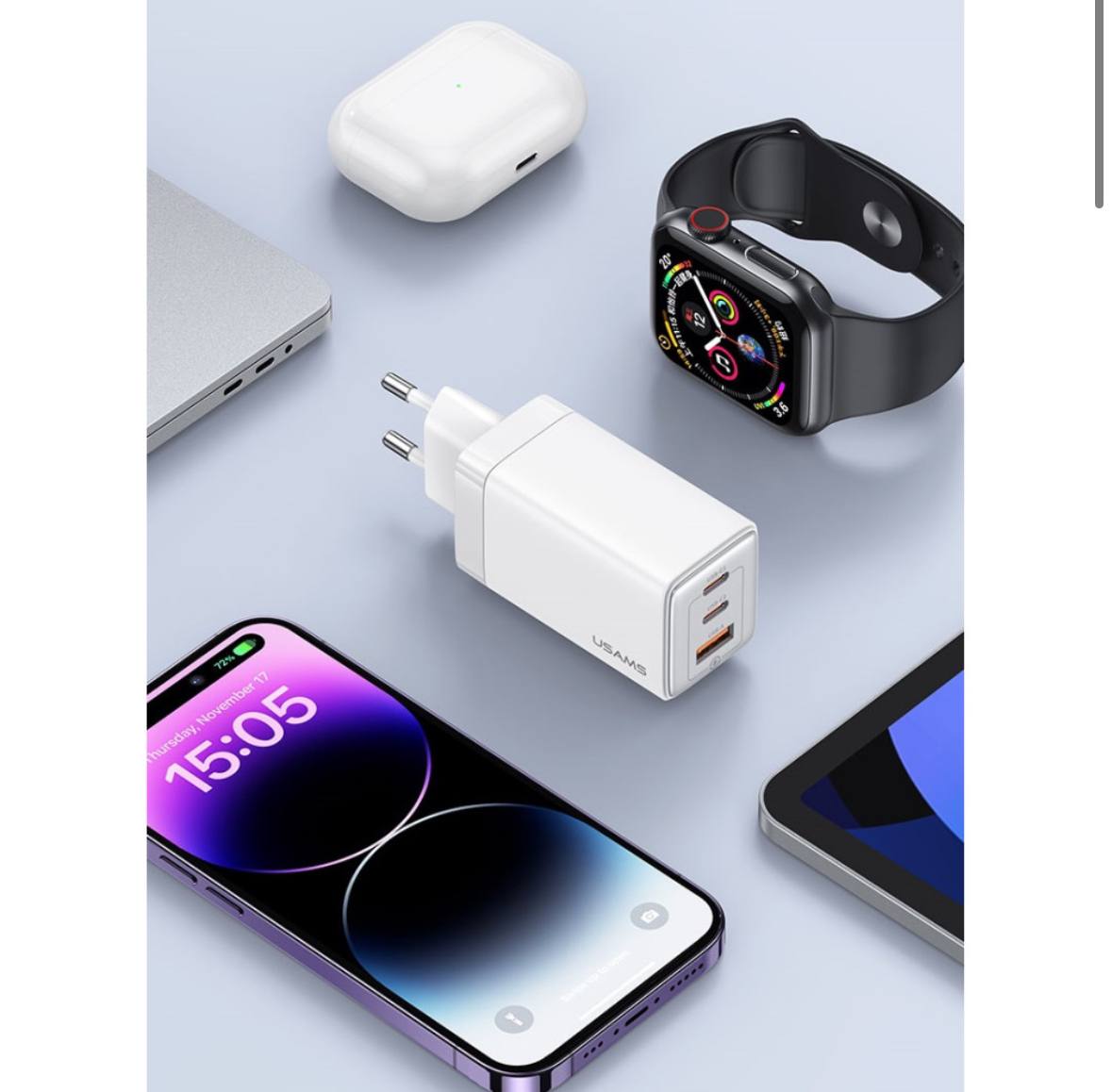 Мережевий зарядний пристрій Usams US-CC180 ACC GaN PD65W - Зображення 5