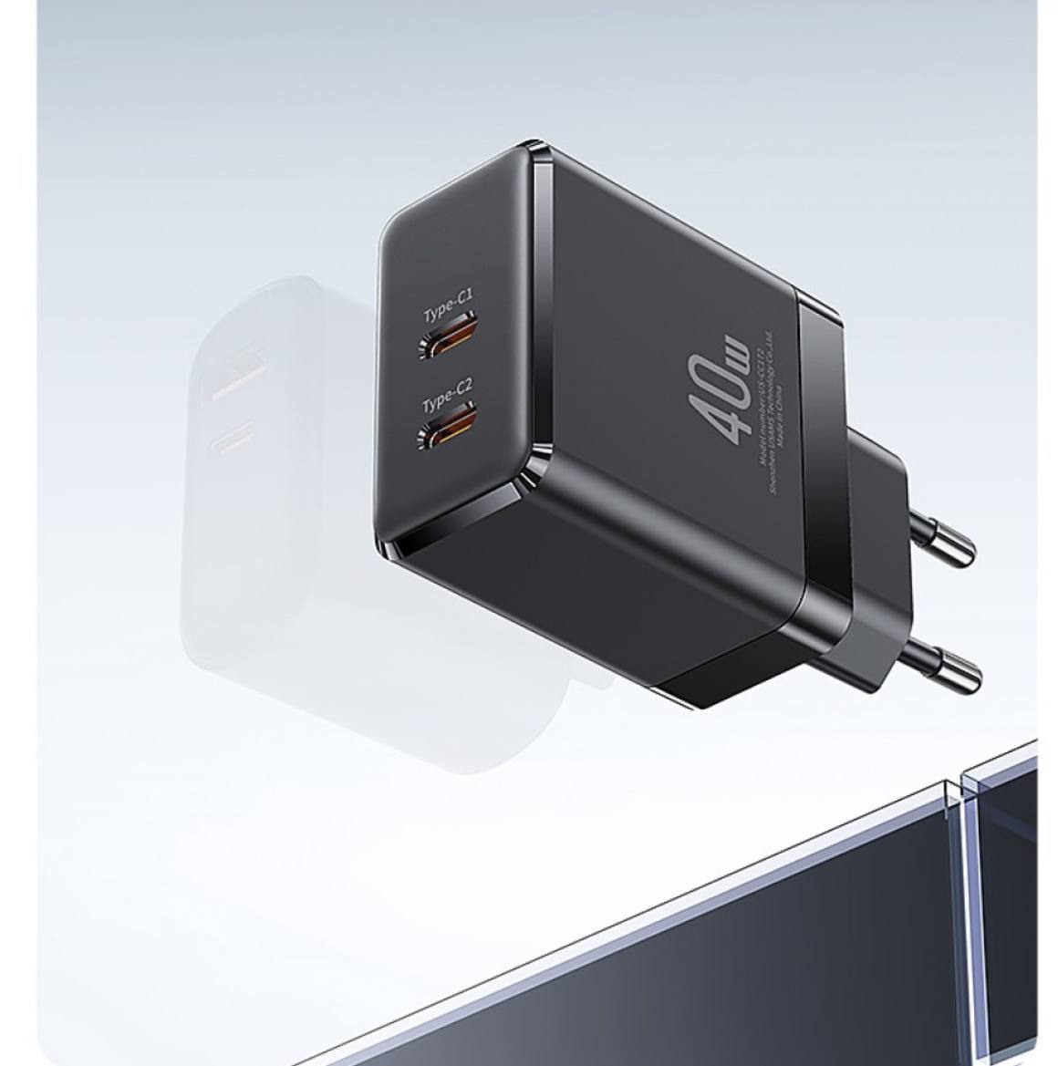 Мережевий зарядний пристрій Usams US-CC172 T54 2Type-C GaN 2 PD 40W EU Швидка зарядка - Зображення 5