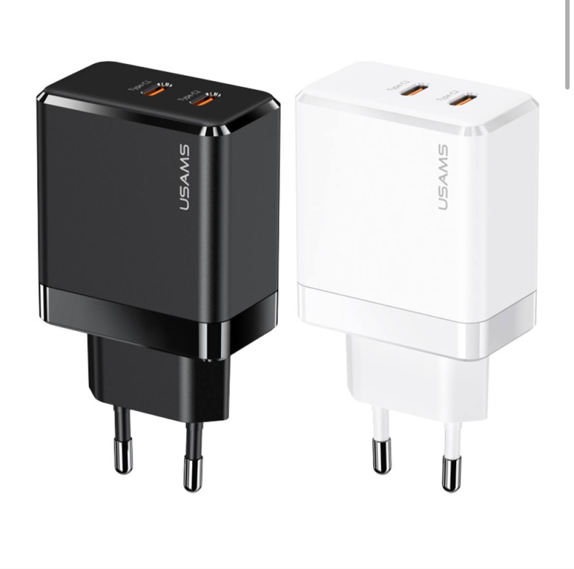 Мережевий зарядний пристрій Usams US-CC172 T54 2Type-C GaN 2 PD 40W EU Швидка зарядка - Зображення 2