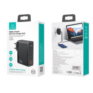 Мережевий зарядний пристрій Usams US-CC163 T50 1USB+3Type-C ACCC GaN 100W EU Швидка зарядка