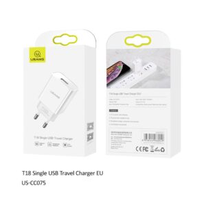 Мережевий зарядний пристрій Usams US-CC075 T18 Sigle USB Travel Charger 2.1A
