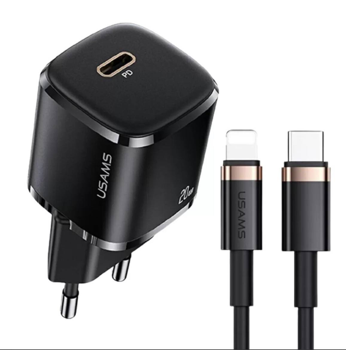 Мережевий зарядний пристрій Usams-XFK (T36 EU charger PD20W + US-SJ484 U63 Type-C to Lightning)