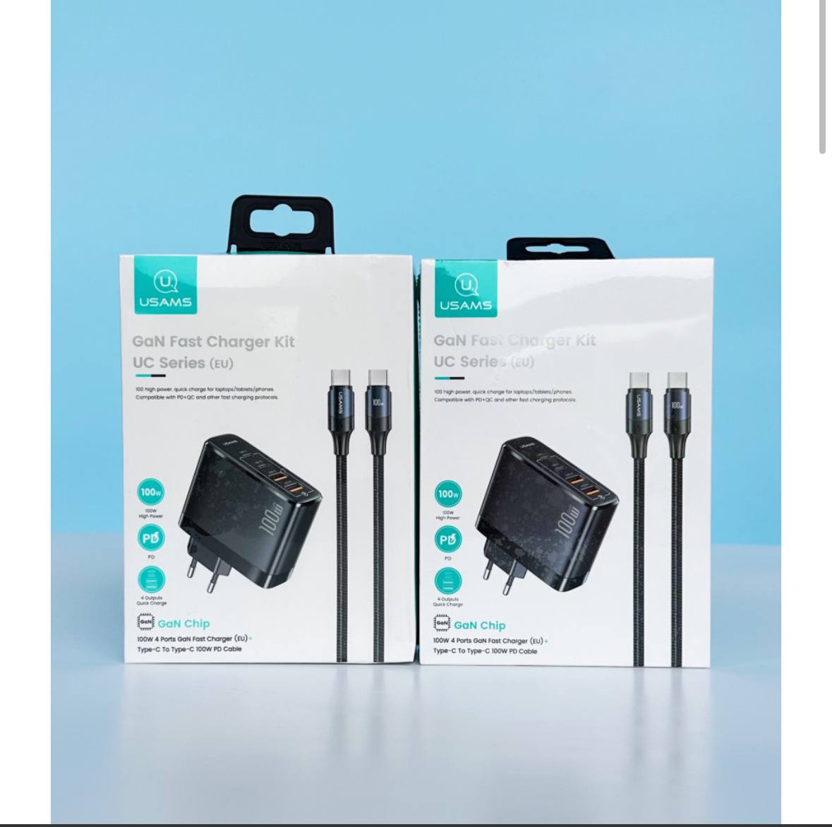 Мережевий зарядний пристрій Usams (T44 2Type-C+2USB GaN 100W PD+SJ524 U71 Type-C to TypeC 100W PD 1.2m)