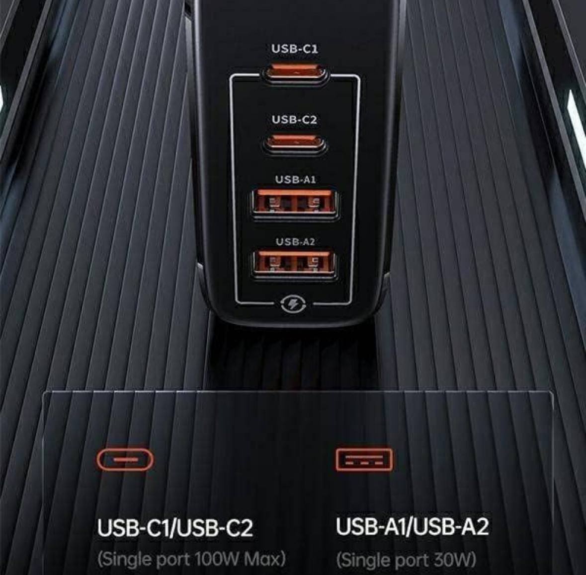 Мережевий зарядний пристрій Usams (T44 2Type-C+2USB GaN 100W PD+SJ524 U71 Type-C to TypeC 100W PD 1.2m) - Зображення 4