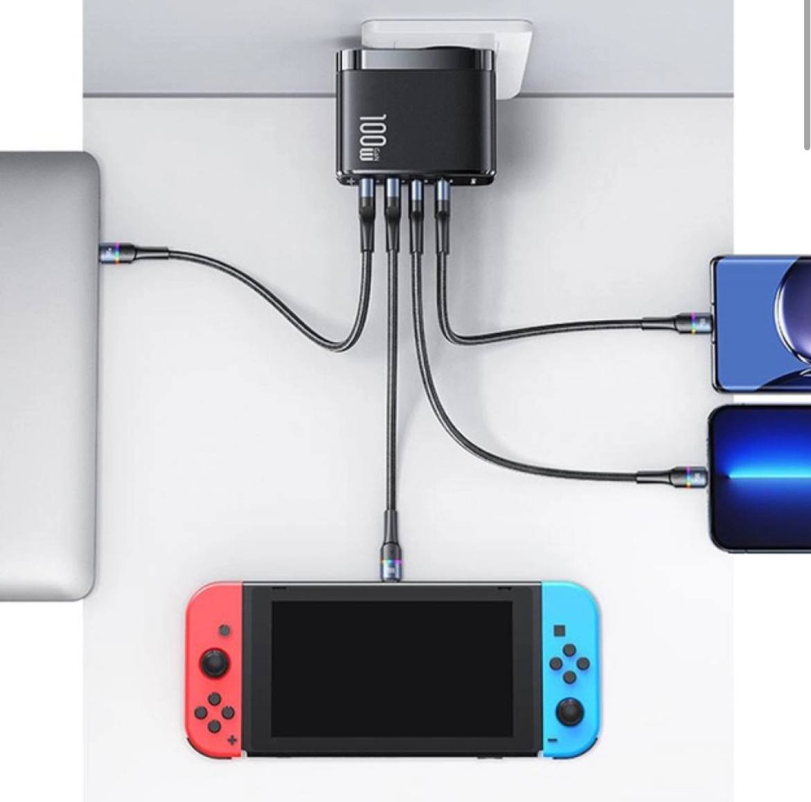 Мережевий зарядний пристрій Usams (T44 2Type-C+2USB GaN 100W PD+SJ524 U71 Type-C to TypeC 100W PD 1.2m) - Зображення 3