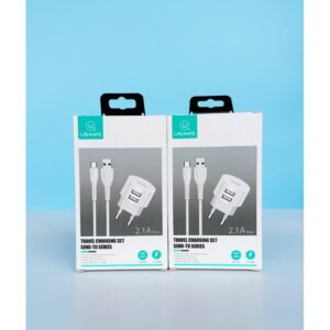 Мережевий зарядний пристрій Usams (T20 2USB Round 2.1A+U35 lightning 1m)