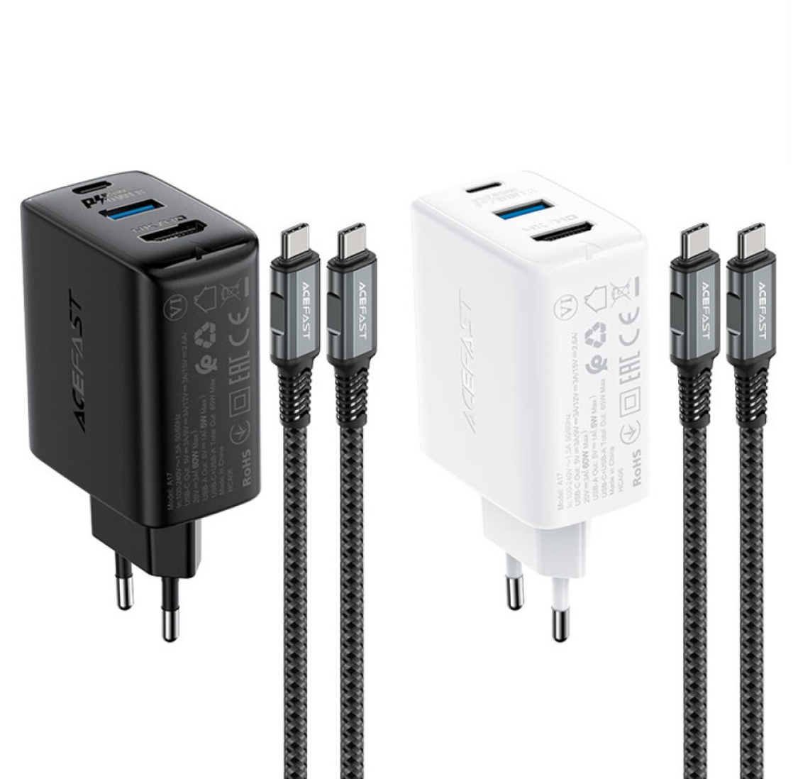 Mережевий зарядний пристрій AceFast A17 GaN3 Type-C to Type-C 65W 1USB-C 1USB +HDMI 4K HD Швидка зарядка - Зображення 2