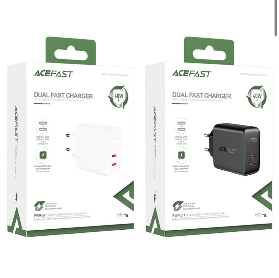 Мережевий зарядний пристрій AceFast A9 PD40W 2USB-C Швидка зарядка