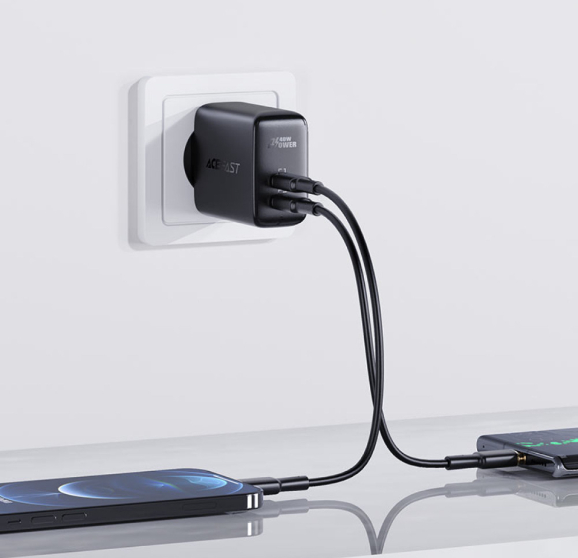 Мережевий зарядний пристрій AceFast A9 PD40W 2USB-C Швидка зарядка - Зображення 5