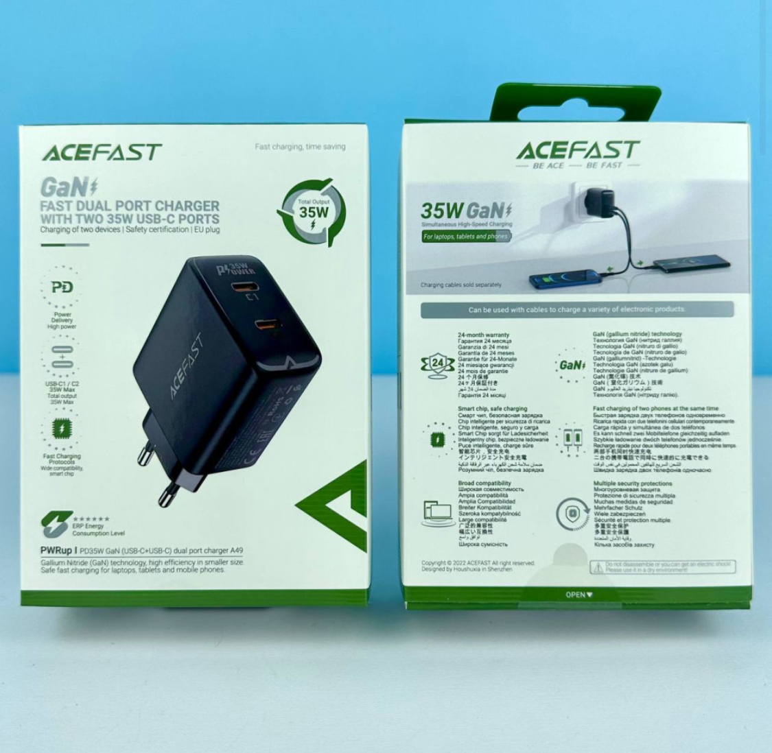Мережевий зарядний пристрій AceFast A49 GaN PD35W 2USB-C Швидка зарядка