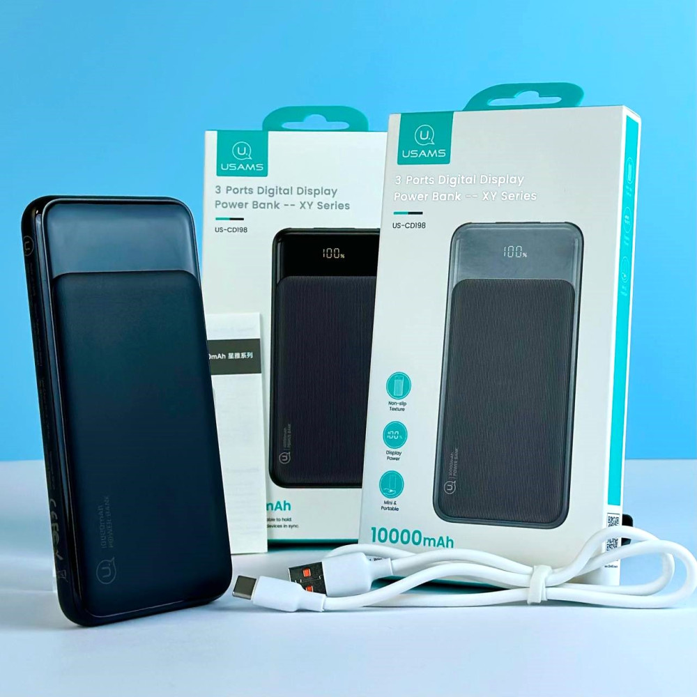 Power Bank Usams US-CD198 10000mAh 2USB+Type-C+Micro Digital Display