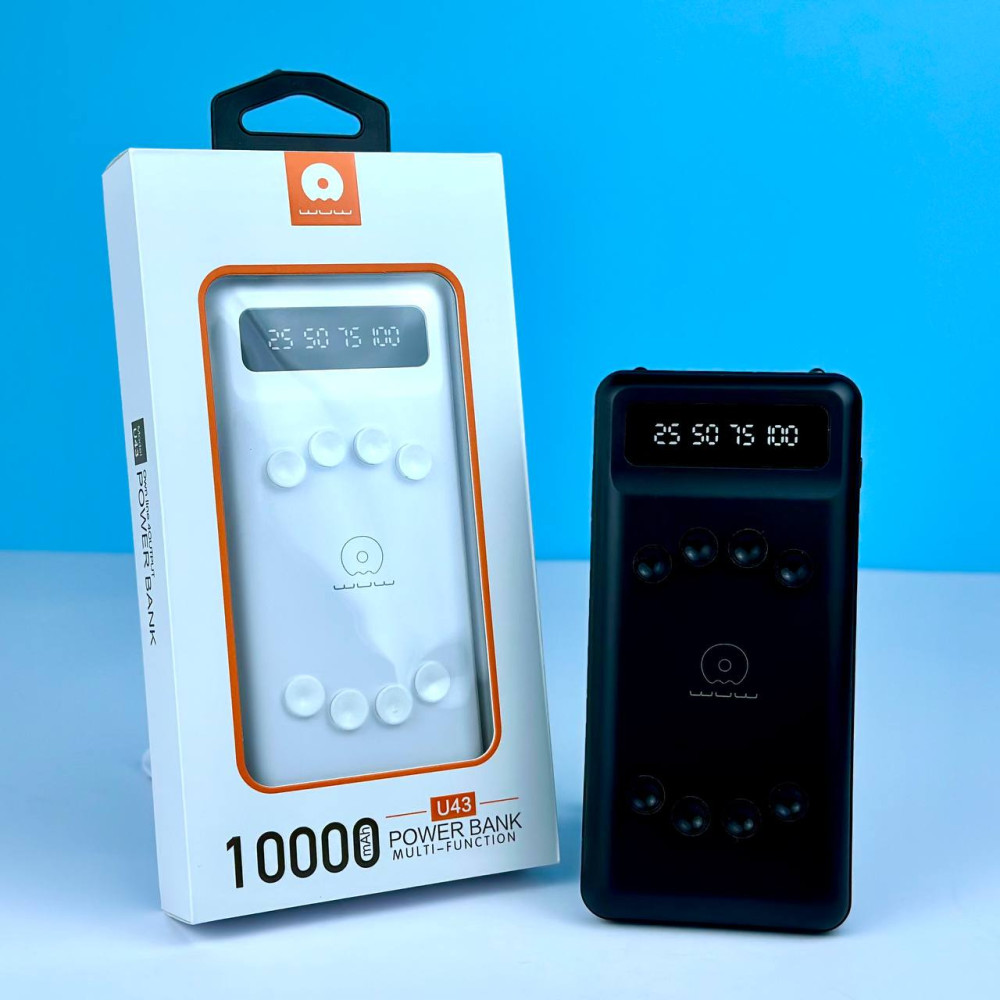 Power Bank WUW U43 10000mAh USB+Type-C з кабелем Lightning/Micro/Type-C+підставка