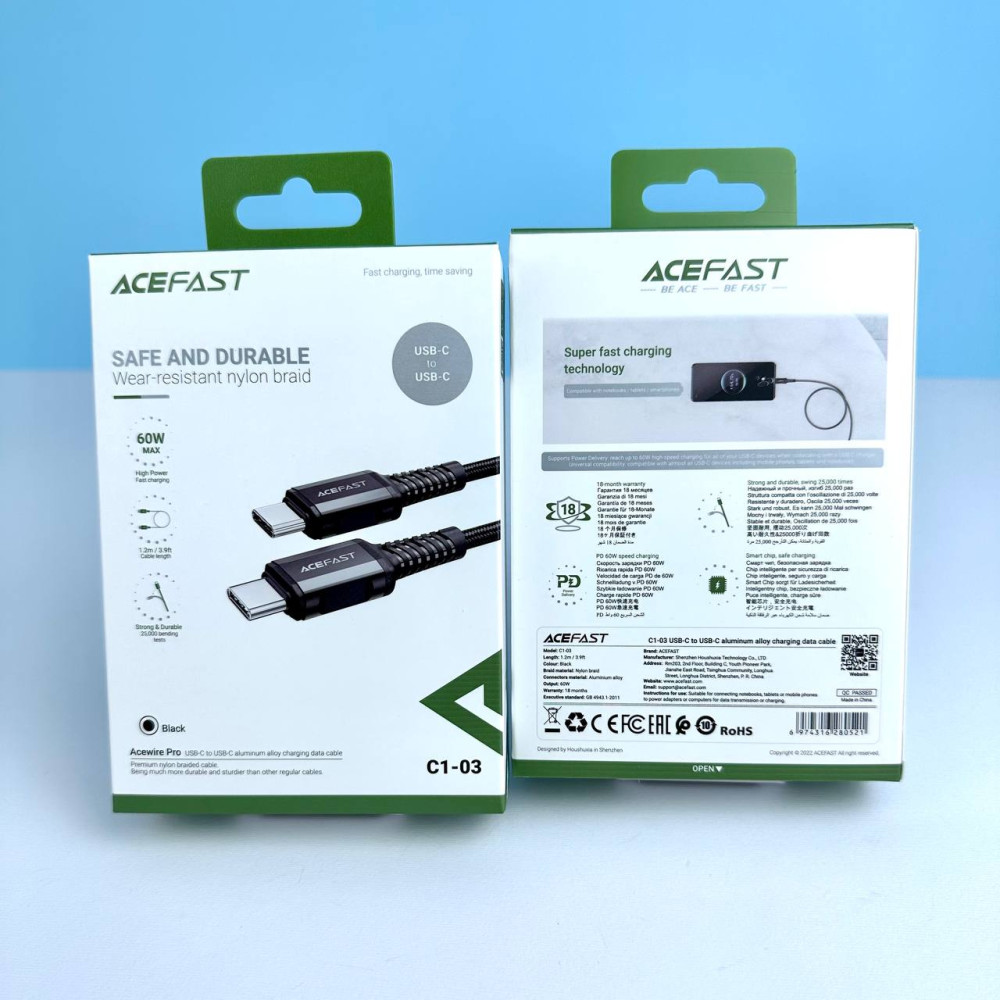 Кабель AceFast C1-03 Type-C to Type-C 60W 1.2m - Зображення 2
