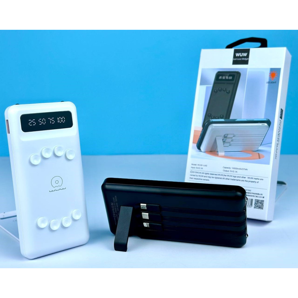Power Bank WUW U43 10000mAh USB+Type-C з кабелем Lightning/Micro/Type-C+підставка - Зображення 5
